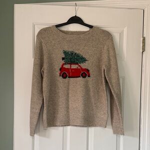 cupcakes & cashmere Tan Sweater with Red Car Design